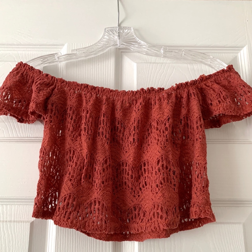 LA Hearts (PacSun) - Red Off The Shoulder Crop Top